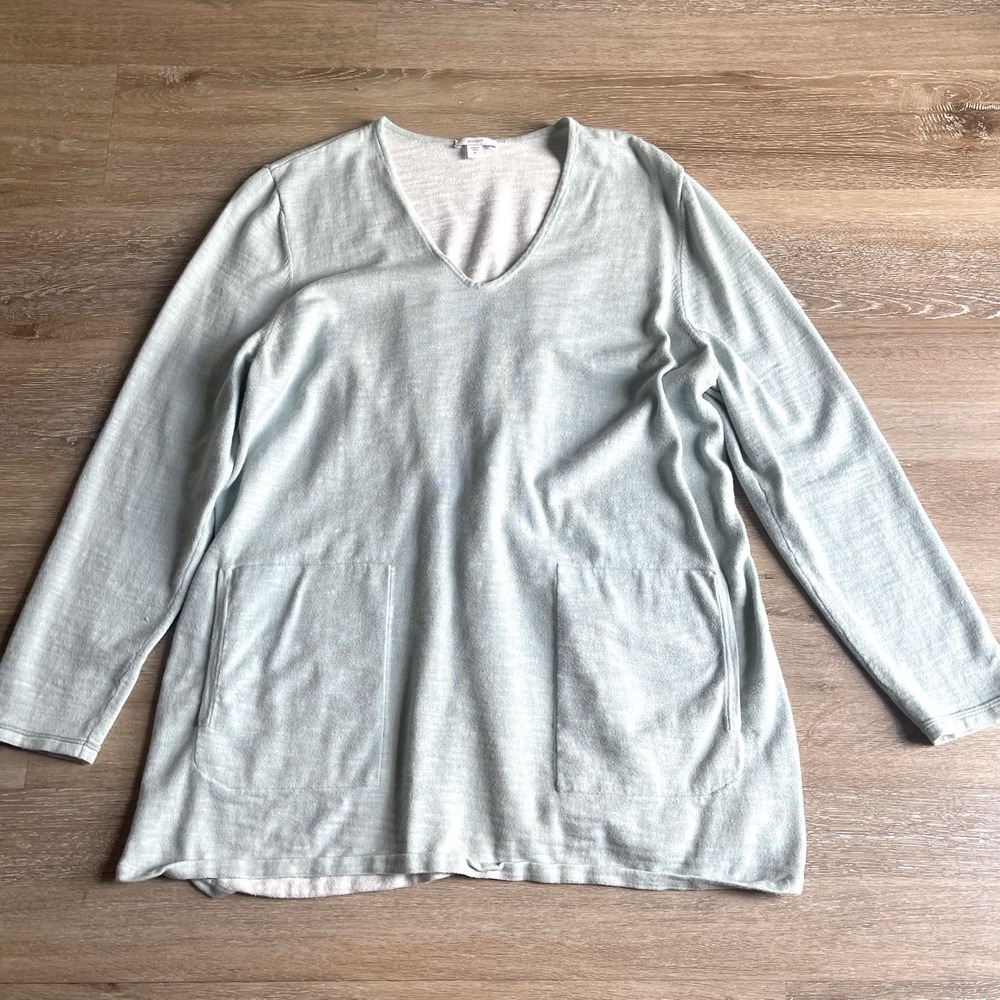 J. Jill Pure Jill Textured Patch-Pocket Knit Tunic XL Mineral Green Tie Back